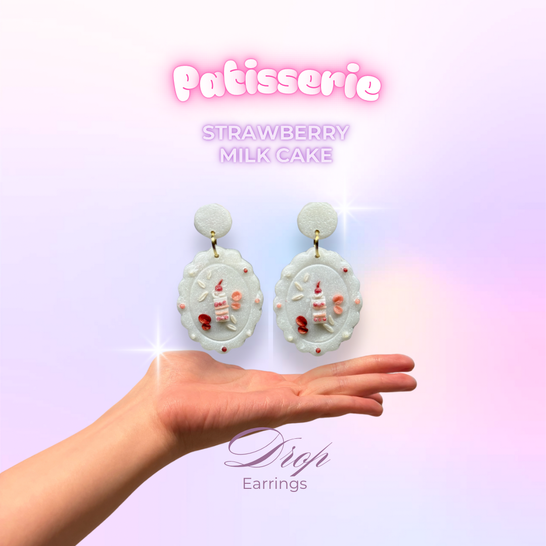 Strawberry Milk Cake Drop Earrings (Silver)
