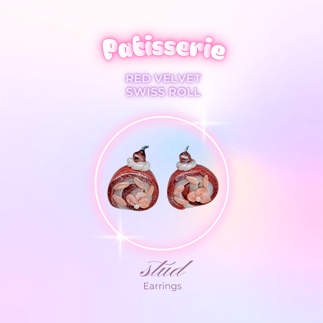 Red Velvet Swiss Roll Stud Earrings