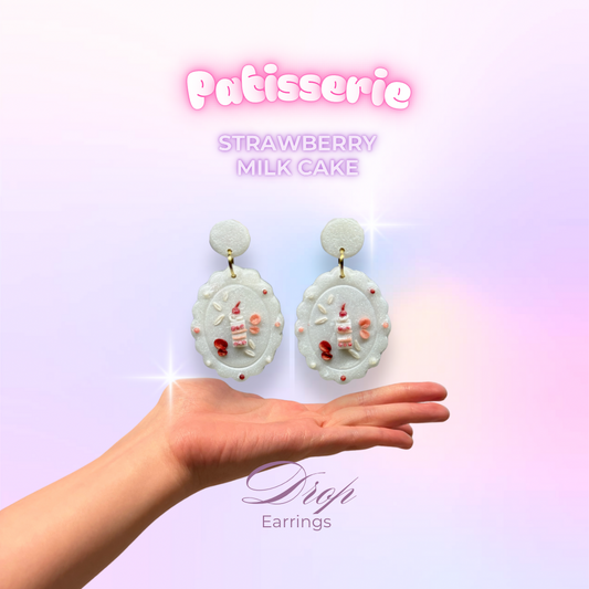 Strawberry Milk Cake Drop Earrings (Gold)