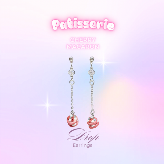 Cherry Macaron Drop Earrings (Silver)