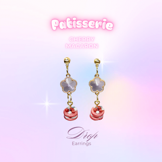 Cherry Macaron Drop Earrings (Gold)