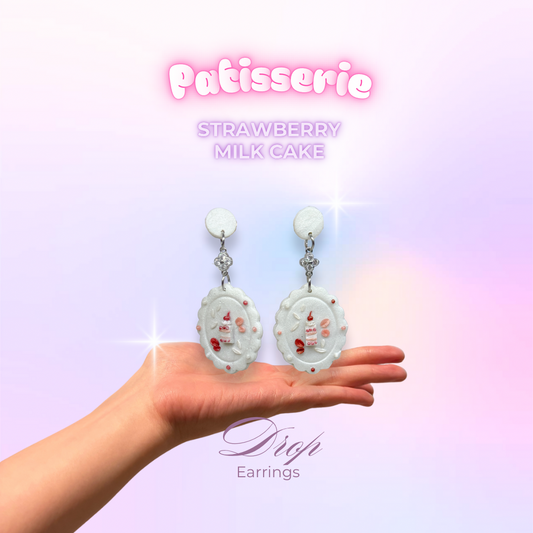 Strawberry Milk Cake Drop Earrings (Silver)