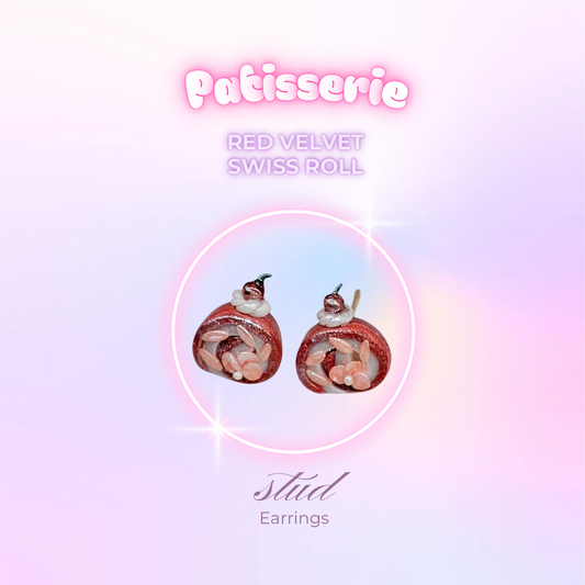 Red Velvet Swiss Roll Stud Earrings