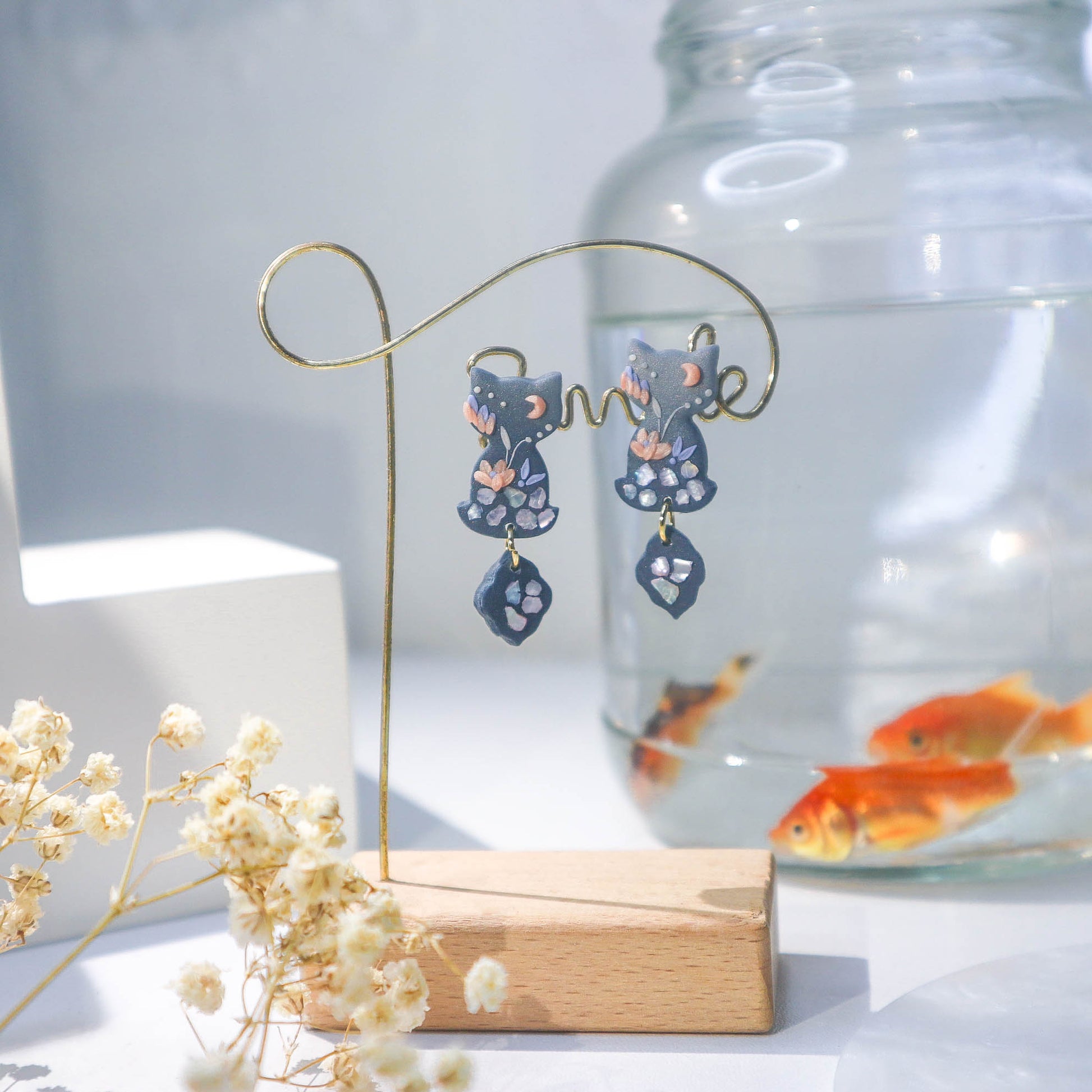 Winter Lotus Cat Earrings - Charlotte's Outré