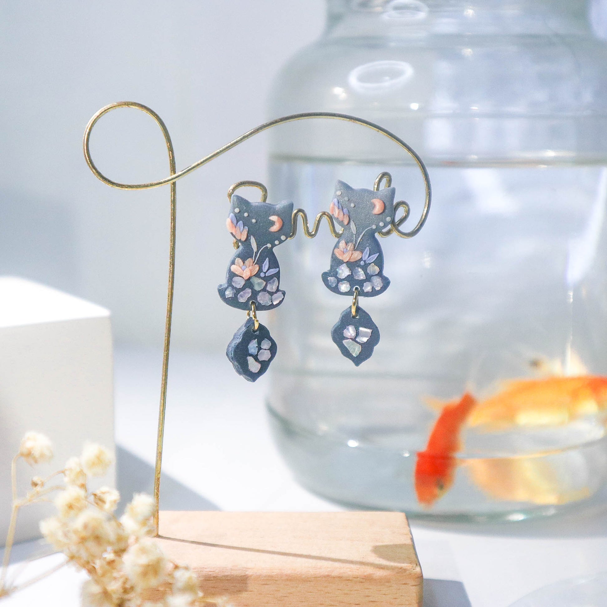 Winter Lotus Cat Earrings - Charlotte's Outré