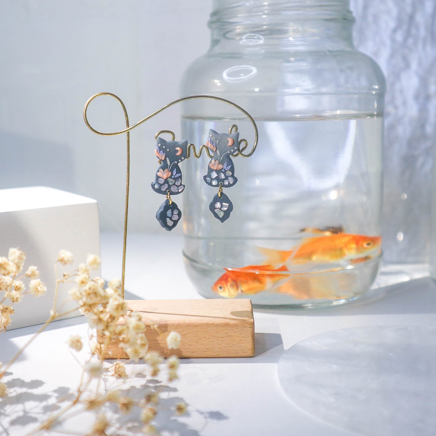 Winter Lotus Cat Earrings - Charlotte's Outré